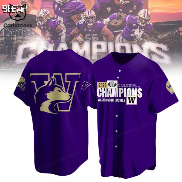 Pac-12 Football Conference Champions Washington Huskies 2023 Purple Design Baseball Jersey