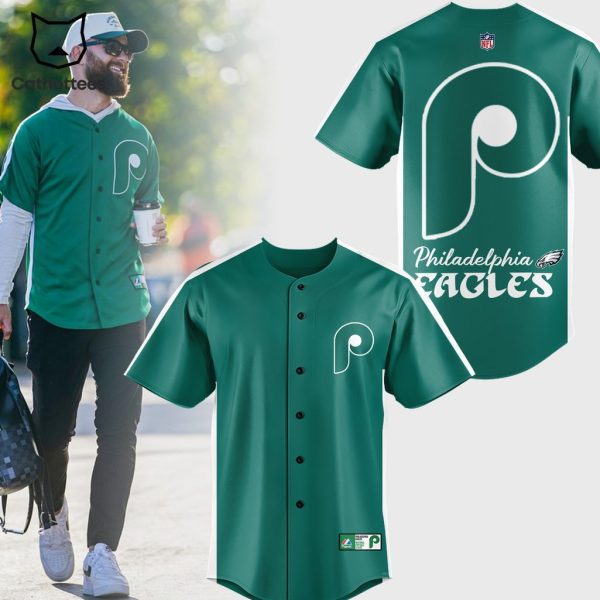 Philadelphia Eagles Green Design Baseball Jersey
