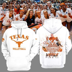 Texas Longhorns  NCAA Women’s Volleyball Back 2 Back Champions White Design 3D Hoodie