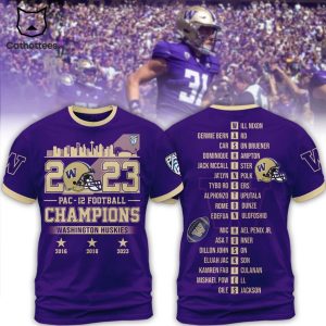 Washington Huskies 2023 Pac-12 Football Conference Champions Purple Logo Design 3D Hoodie