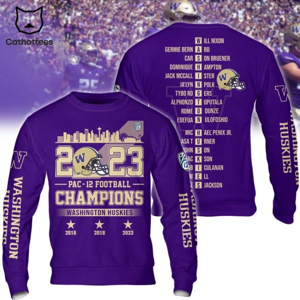 Washington Huskies 2023 Pac-12 Football Conference Champions Purple Logo Design 3D Hoodie