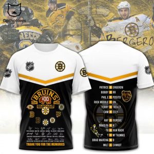 Boston Bruins Celebrating 100 Years 1924-2024 Signatre Thank You For The Memories 3D T-Shirt