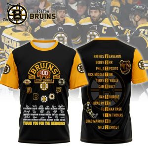 Boston Bruins Celebrating 100 Years Signatre Thank You For The Memories 3D T-Shirt