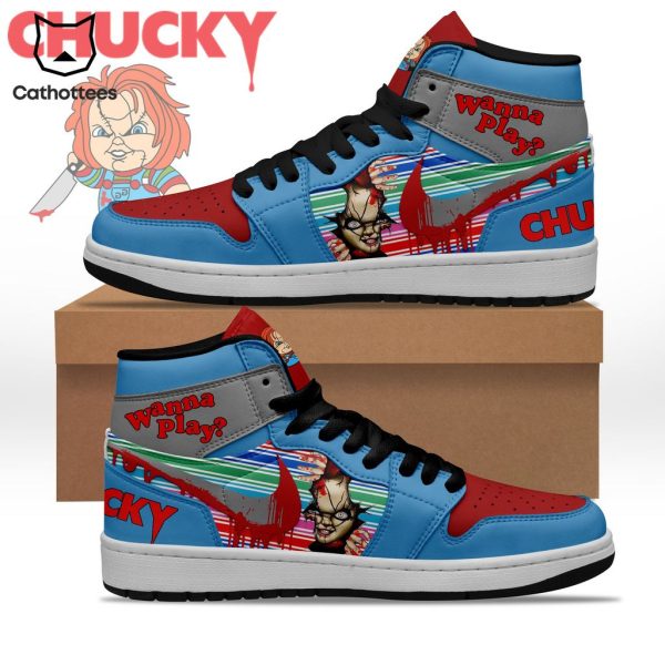 Chucky Wanna Play Nike Logo Blue Design Air Jodan 1 High Top