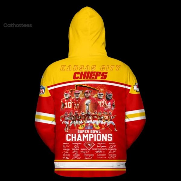 Kansas City Chiefs Super Bowl LVIII 2024 Champions Signature Hoodie Longpant Cap Set