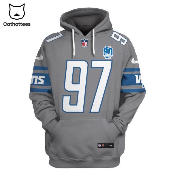 Limited Edition Aidan Hutchinson Detroit Lions Grey Hoodie Jersey