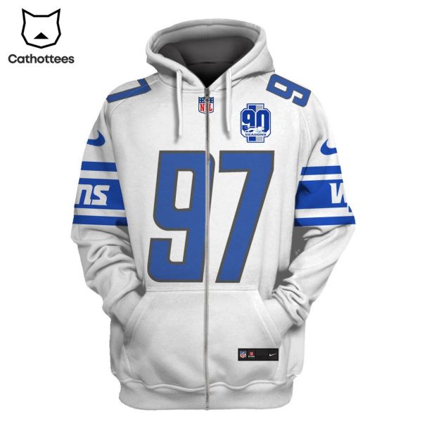 Limited Edition Aidan Hutchinson Detroit Lions White Hoodie Jersey