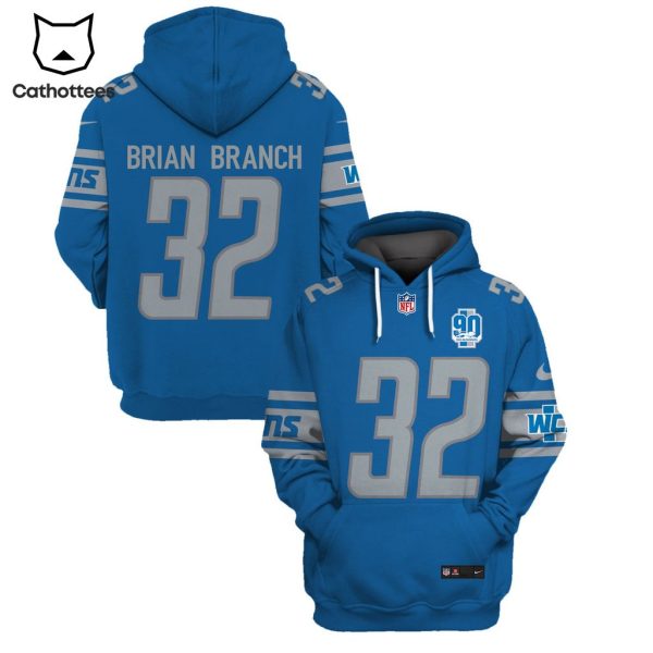 Limited Edition Brian Branch Detroit Lions Hoodie Jersey – Blue