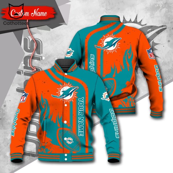 NFL Miami Dolphins Logo Custom Name Baseball Jacket