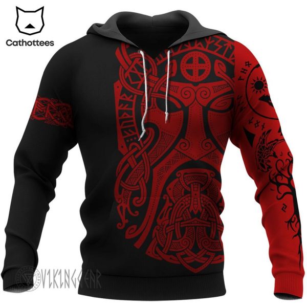 Odin Art Bear Vegvisir Viking Hoodie Red Design