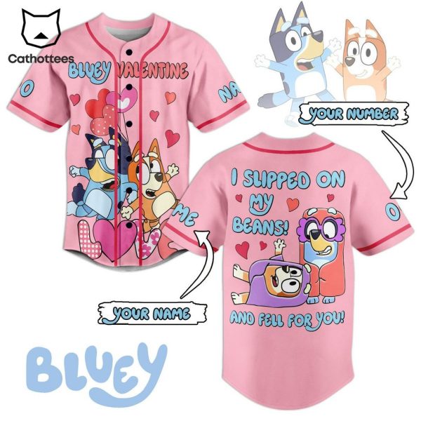 Personalized Bluey Valentine Pink Design Baseball Jersey