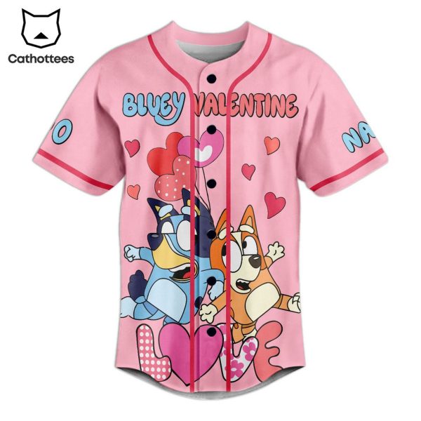 Personalized Bluey Valentine Pink Design Baseball Jersey