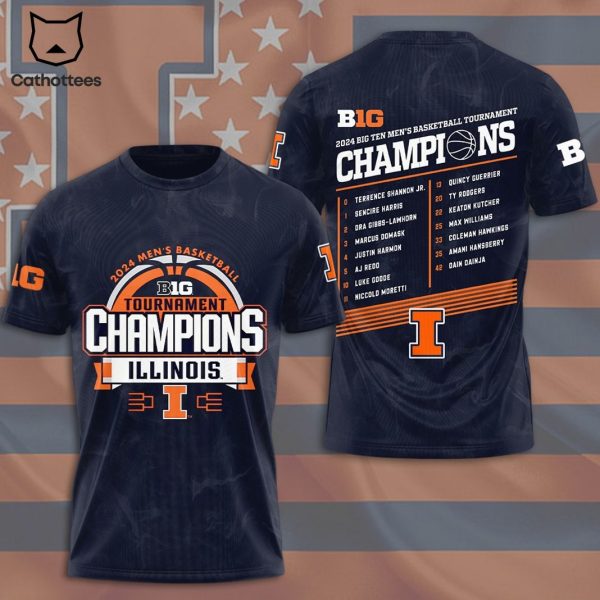 2024 Men Basketball Big Tournament Champions Illinois Fighting Illini 3D T-Shirt