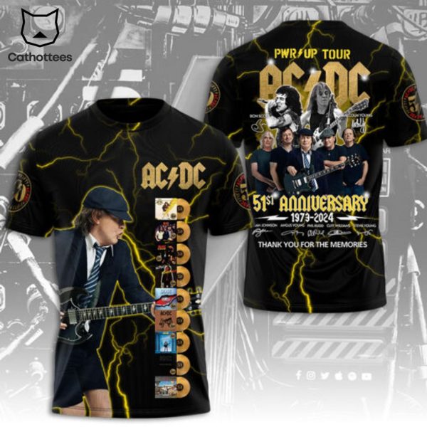 AC DC PWR Up Tour 51st Anniversary 1973-2024 Signature Thank You For The Memories 3D T-Shirt