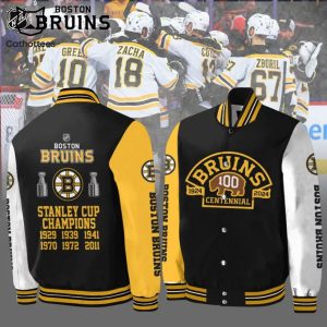 Boston Bruins Celebrating 100 Years Of Boston Bruins Hockey Stanley Cup Champions Baseball Jacket