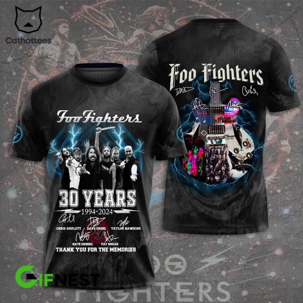 Foo Fighters 30 Years 1994-2024 Signature Thank You For The Memories Design 3D T-Shirt
