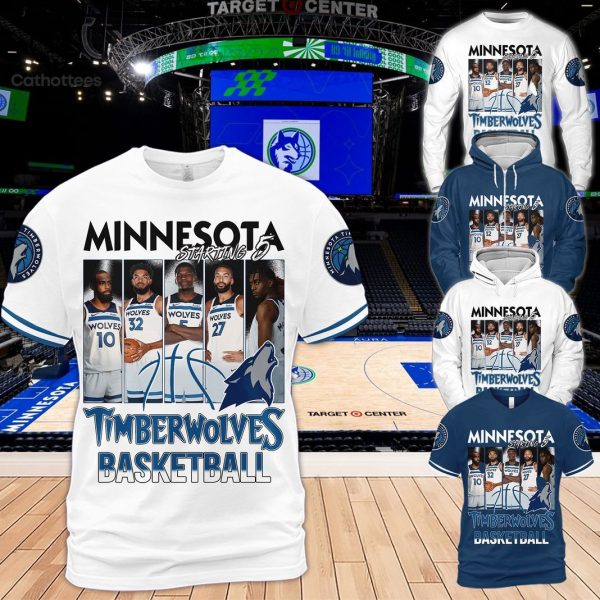 Minnesota Timberwolves Basketball Starting 5 T-Shirt 3D