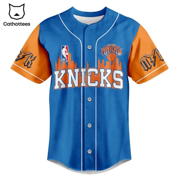 New York Knicks Nation Bing Bong Smash Mouth For Life Blue Orange Sliver Baseball Jersey