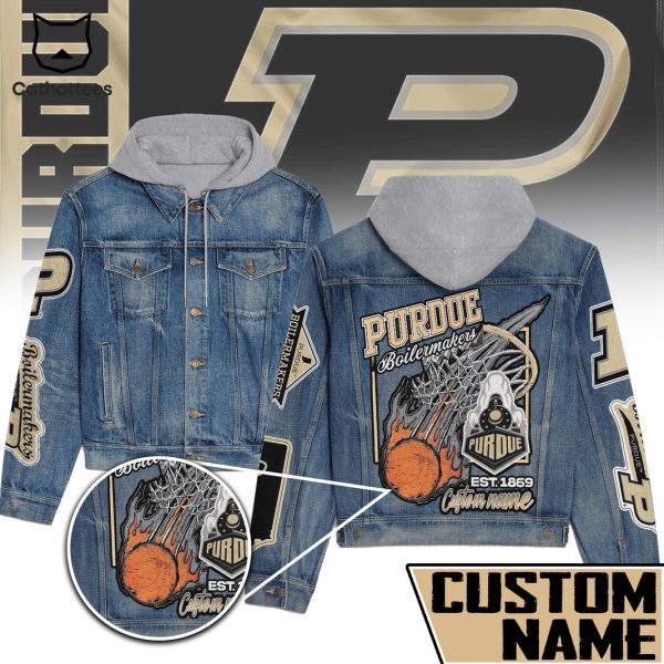 Personalized Purdue Boilermakers Basketball Hooded Denim Jacket