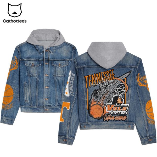 Personalized Tennessee Volunteers Basketball Hooded Denim Jacket