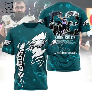 Philadelphia Eagles 62 Jason Kelce Signature Thank You For The Memories 3D T-Shirt