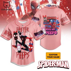 Spider-Man Faster Peeps Easter Is More Fun With My Peeps Pink Baseball Jersey