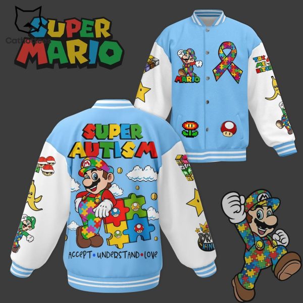 Super Mario Super Autism Accept Understand Love Baseball Jacket