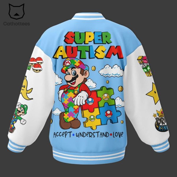 Super Mario Super Autism Accept Understand Love Baseball Jacket