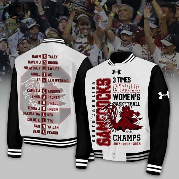 3 Times NCAA Women Basketball Champs South Carolina Gamecocks Basketball 2-17-2022-2024 Baseball Jacket