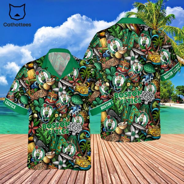 Boston Celtics Pattern Hawaiian Shirt