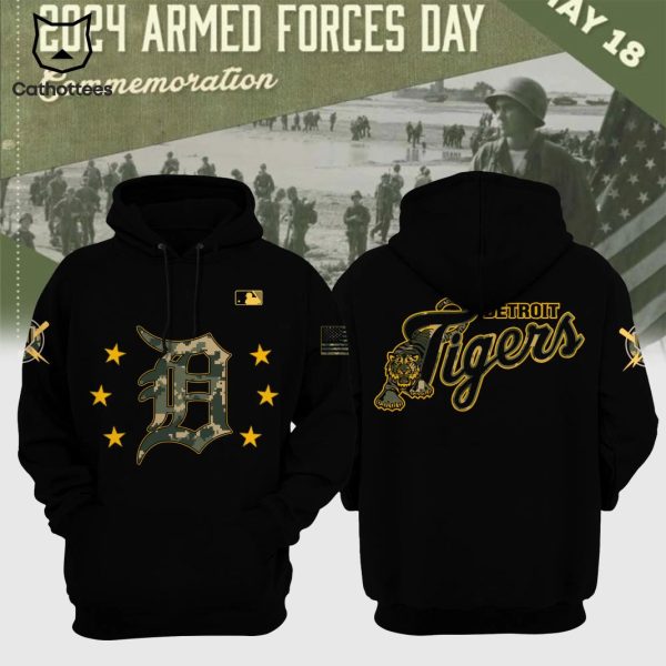 Detroit Tigers 2024 Armed Forces Day Design Black Hoodie