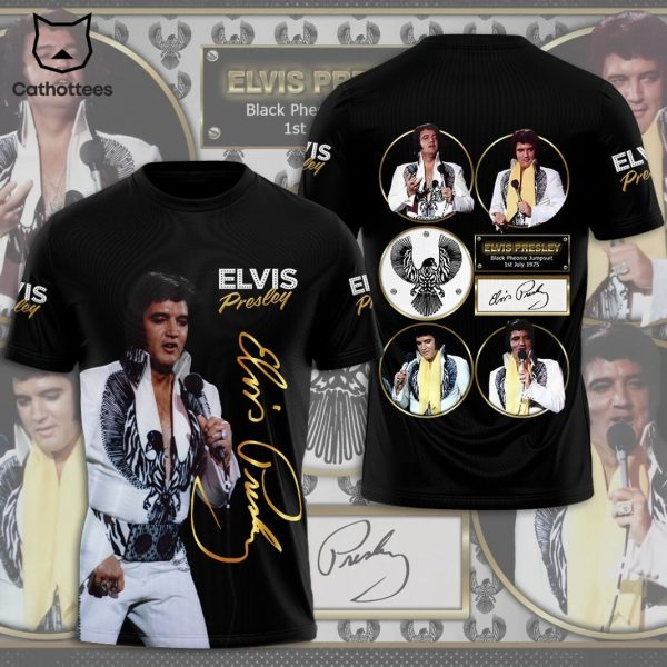 Elvis Presley Black Pheonix Jumpsuit 1st July 1975 Signature 3D T-Shirt