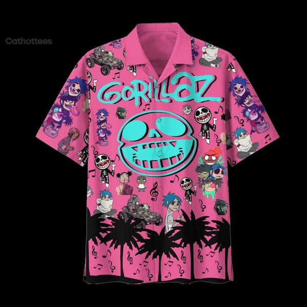 Gorillaz Band Design Pink Hawaiian Shirt