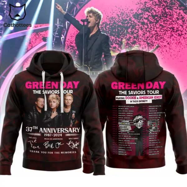 Green Day The Saviors Tour 37th Anniversary 1987-2024 Signature Thank You For The Memories Hoodie