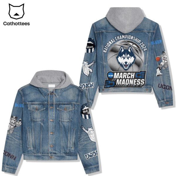 National Championship 2024 NCAA March Madness UConn Huskies Hooded Denim Jacket