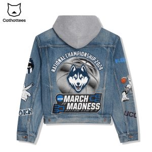 National Championship 2024 NCAA March Madness UConn Huskies Hooded Denim Jacket