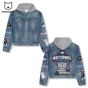 UConn Huskies National Champions 2024 March Madness Hooded Denim Jacket