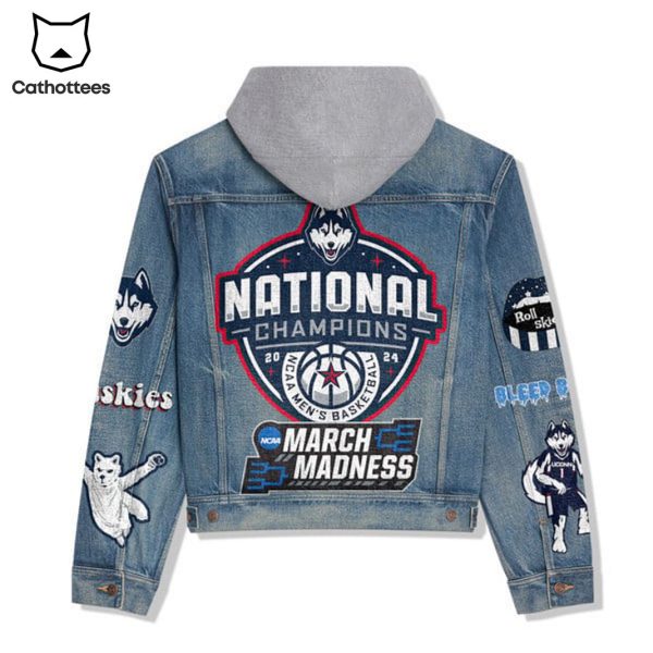 UConn Huskies National Champions 2024 March Madness Hooded Denim Jacket