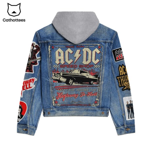 AC DC Speed Shop Last Stop Before The Highway To Hell Hooded Denim Jacket