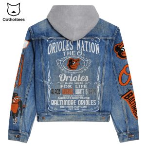 Baltimore Orioles Smash Mouth For Life Back Orange White & Grey Design Hooded Denim Jacket