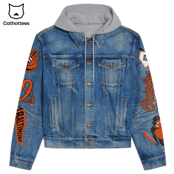 Baltimore Orioles Smash Mouth For Life Back Orange White & Grey Design Hooded Denim Jacket