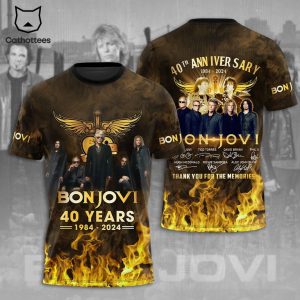 Bon Jovi 40 Years 1984-2024 Signature Thank You For The Memories Design 3D T-Shirt