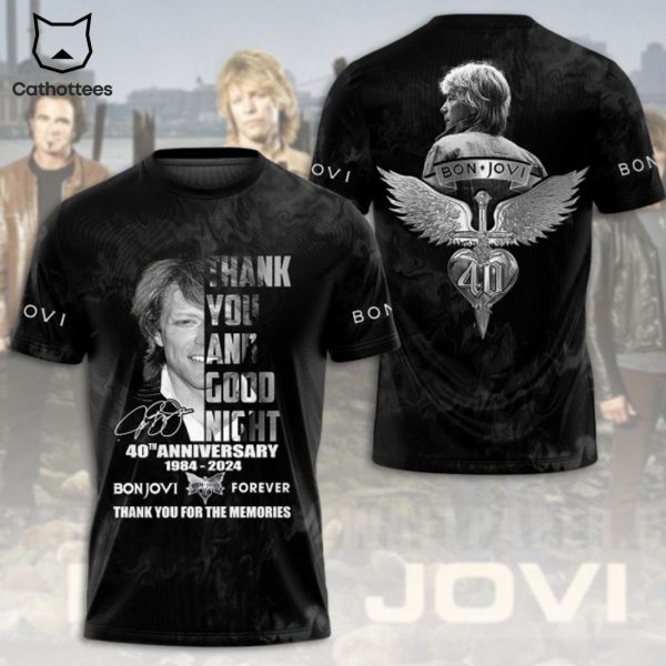 Bon Jovi 40th Anniversary 1984-2024 Signature Thank You And Good Night Design 3D T-Shirt