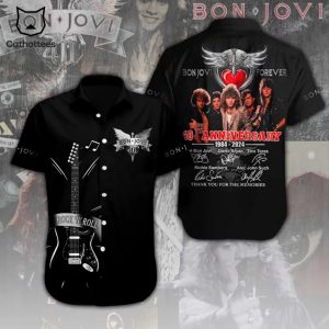Bon Jovi 40th Anniversary 1984-2024 Signature Thank You For The Memories Hawaiian Shirt