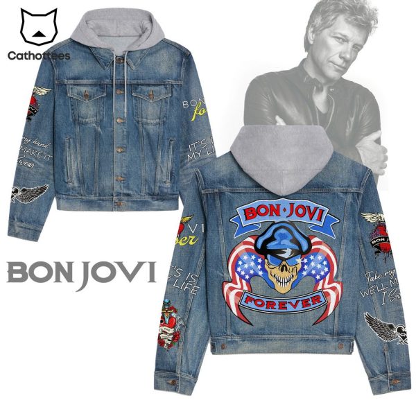 Bon Jovi Forever Design Hooded Denim Jacket