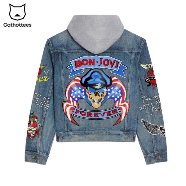 Bon Jovi Forever Design Hooded Denim Jacket