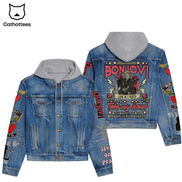 Bon Jovi Livin On A Prayer Take My Hand Hooded Denim Jacket