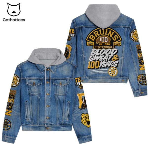 Boston Bruins Blood Sweat & 100 Years Hooded Denim Jacket