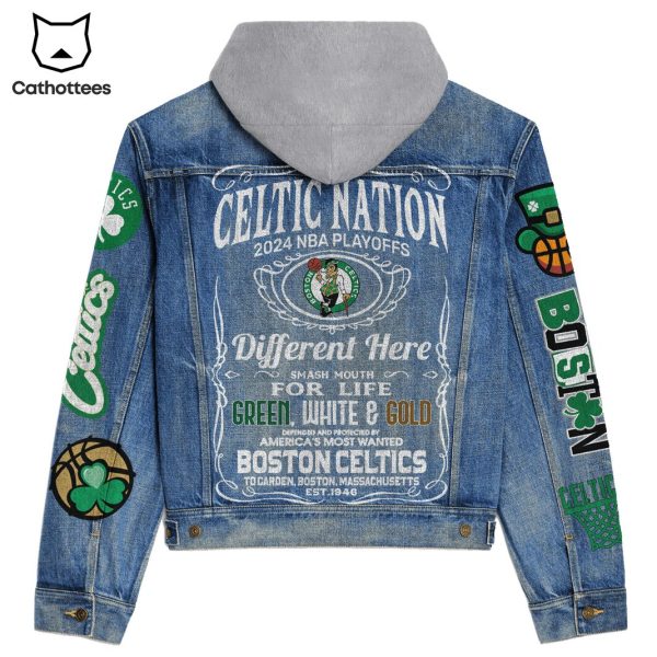 Boston Celtics Nation 2024 NBA Playoffs Hooded Denim Jacket