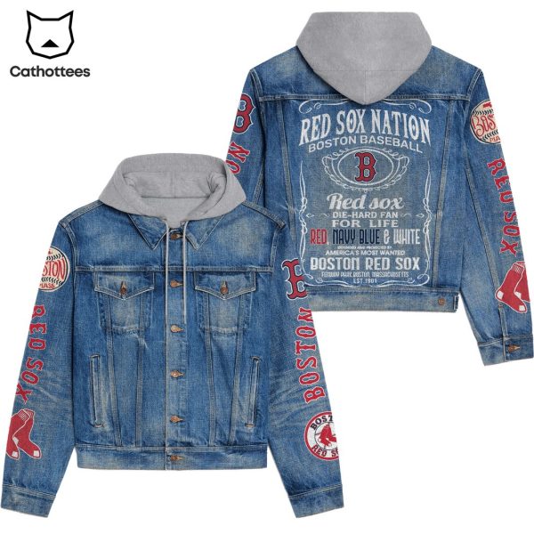 Boston Red Sox Nation Red Sox Die Hard Fan For Life Hooded Denim Jacket